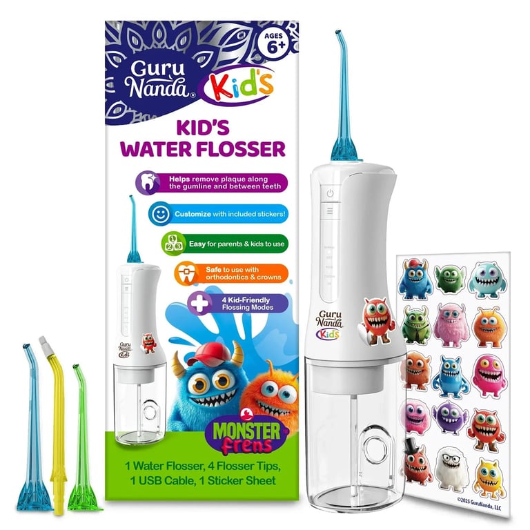 GuruNanda Kids Water Flosser Kit with 4 Flosser Tips, 12/Case. Includes: 2 regular nozzles, 1