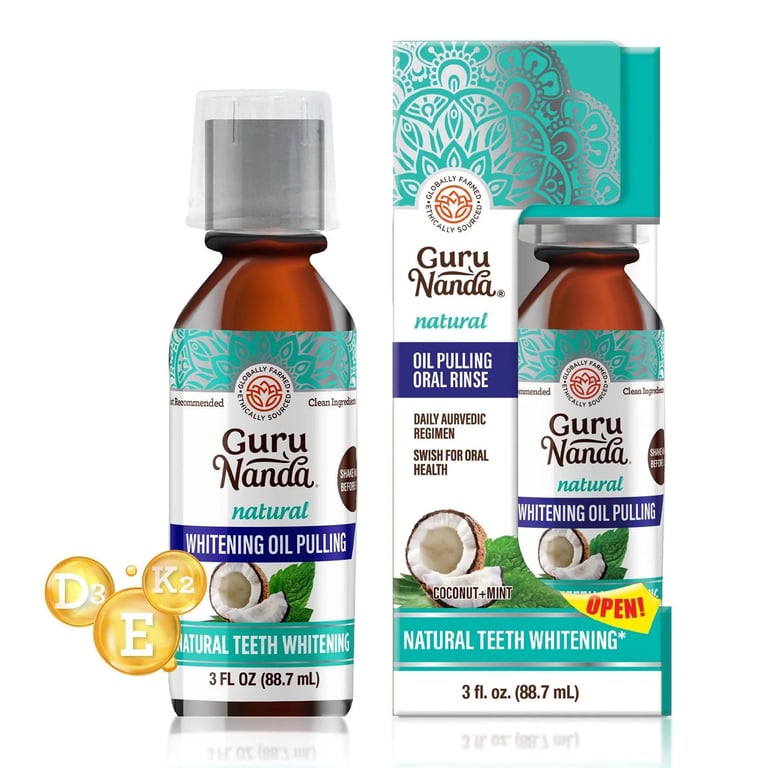 GuruNanda Coconut Mint Pulling Oil Oral Rinse with +7 Essential Oils & Vitamins, 3 Oz. Bottle