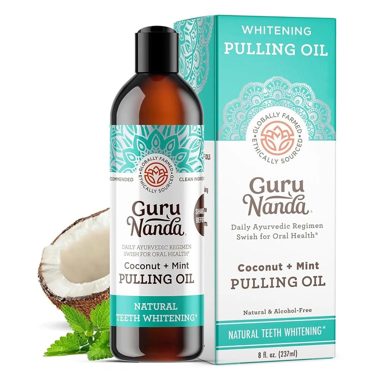 GuruNanda Coconut & Mint Whitening Pulling Oil Oral Rinse, 8 Oz. Bottle, 30/Case. Crafted with an