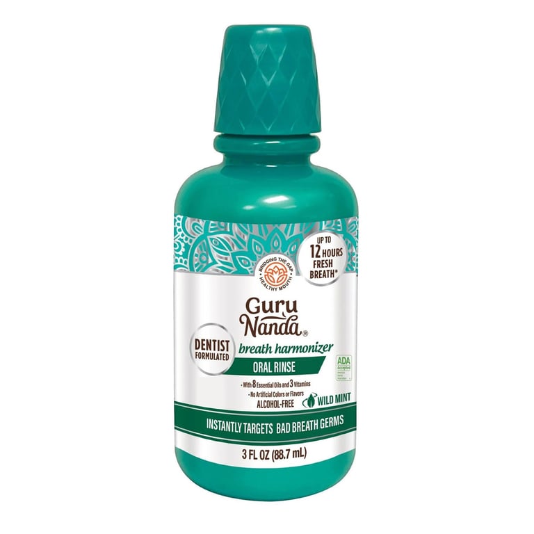 GuruNanda Breath Harmonizer Oral Rinse, 3 Oz. Bottle, Mint, 24/Case. Combines pure essential oils