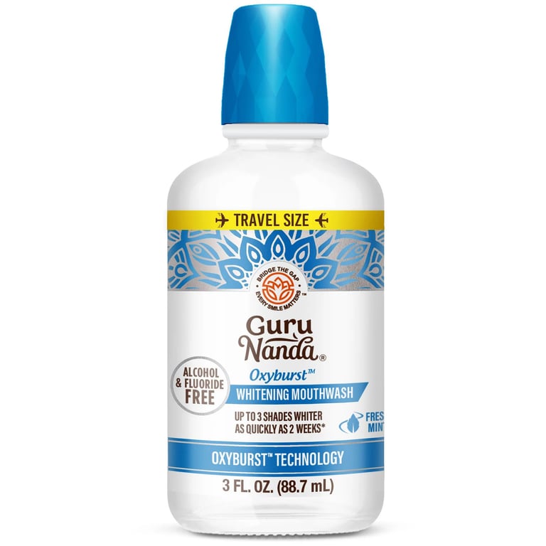 GuruNanda Oxyburst Whitening Travel Mouthwash, Mint, 3 Oz. Bottle, 24/Case. Infused with 7