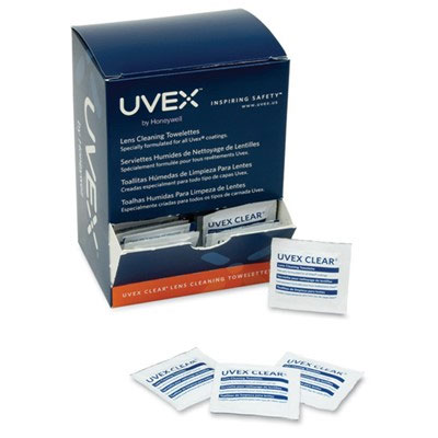 Uvex Clear Lens Cleansing Towelettes, 100/Bx. 4-1/2" x 8", Pre-moistened. Cleaning towelettes