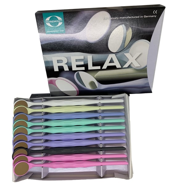 Relax FS Rhodium #5 (24 mm) Mouth Mirrors with Handle - Assorted Colors 10/Pk. Comfortable