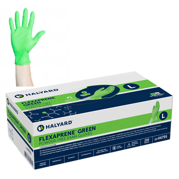 Flexaprene Green exam glove, MEDIUM 200/bx. Powder-free, textured fingertips, 9.5" length, beaded