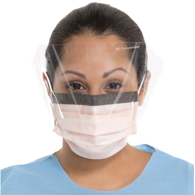 FluidShield Level 3 Fluid Resistant Mask with Shield, Blue, Single Box, 25/Bx. Pleat-Style