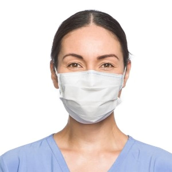 FluidShield White Procedure Mask, Level 1, 50/Bx. Pleat-Style with Ear-Loops, fluid resistant