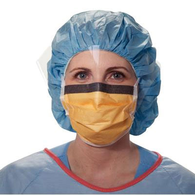 FluidShield Orange Fog-Free Fluid Resistant Mask with Shield 25/Bx. Pleat-Style with Ties Mask