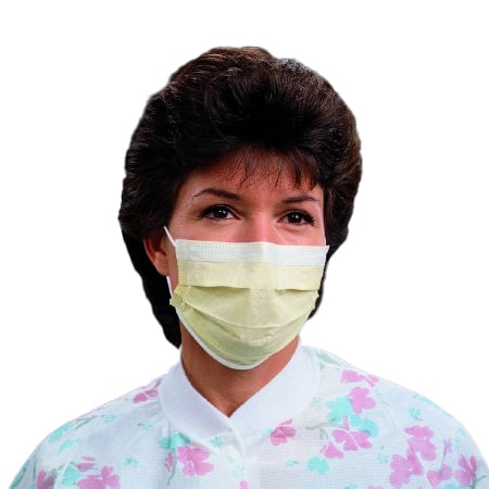 Halyard Procedure Mask - Tissue Yellow, Pleat-Style with Earloops, 50/Box. 3-Layer Construction