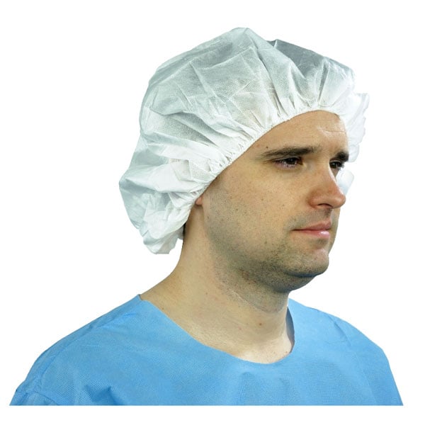 Kimberly-Clark Bouffant Cap, Large (24") White, 300/Case, 3-layer SMS fabric, Potential for light