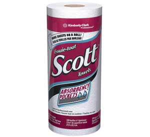 Scott 1-Ply Perforated Roll Towels, 11" x 10.7", 128 Sheets per Roll, Case of 20 Rolls