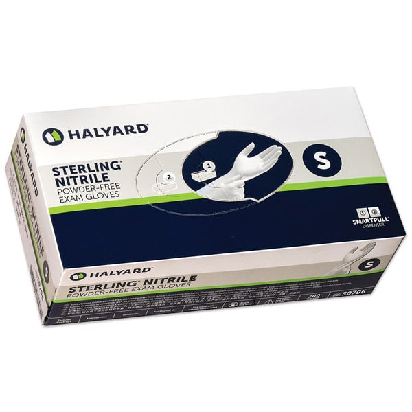 Sterling Nitrile Exam Gloves: SMALL 200/Bx. 9.5" length, Powder-free, Fingertip-Textured, White