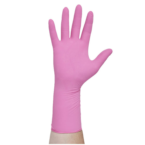 UnderGuard Nitrile Exam Gloves with Extended Cuff - X-Small 100/Bx. Powder Free, Pink color