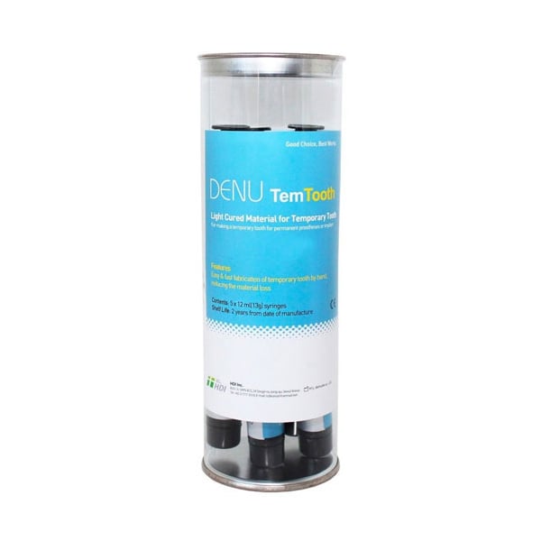 Denu TemTooth Temporary Light Cure Resin Material Shade A1 5x13g Syringes. Fast fabrication