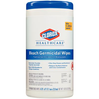 Clorox Germicidal Disinfectant Cleaner with Bleach, Pre-Moisted Wipes, 70/Can. 6.75" x 9"