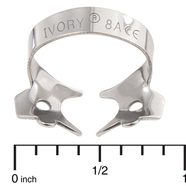 Ivory Clamps #8A Winged Downward Sloped Jaws for small, Partially Erupted Molars Metal Rubber Dam