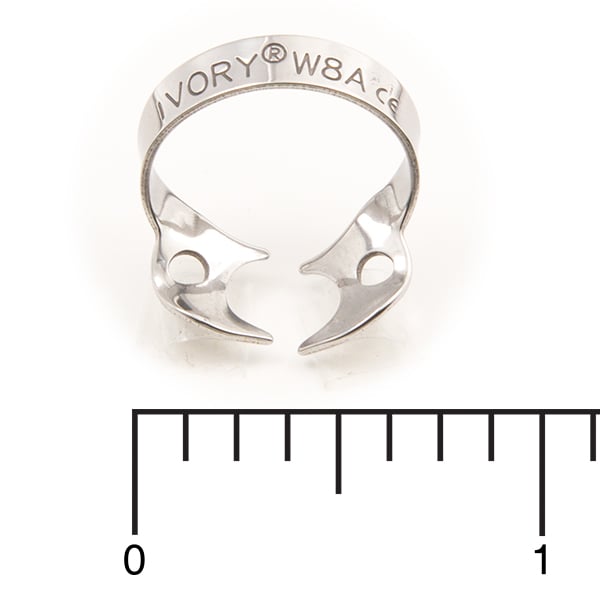 Ivory Clamps #W8A Wingless Downward Sloped Jaws for small, Partially Erupted Molars Metal Rubber