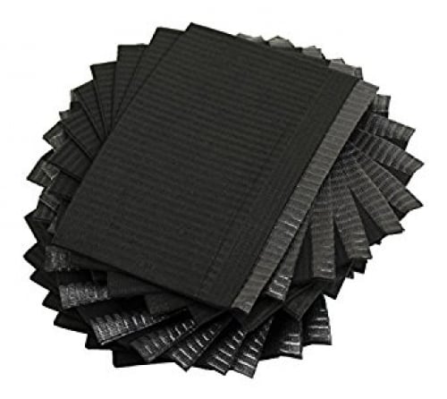 House Brand Patient Bibs Black 13" x 18" 2-Ply Paper with 1-Ply Poly 500/Cs