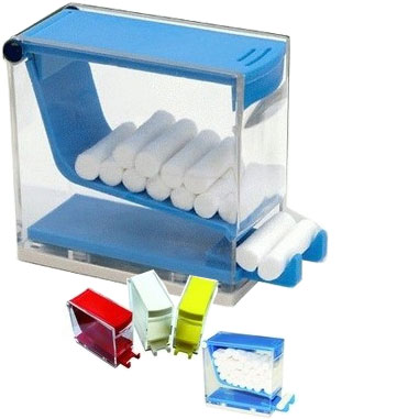 House Brand Cotton Roll Dispenser Push Type - BLUE. Easy to use and refill. Plastic lid keeps