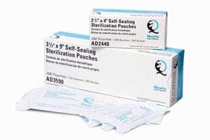 House Brand 3.50" x 9" Self-Sealing Paper/Clear Film Sterilization Pouch, Box of 200. Features