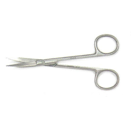House Brand Scissor - Goldman-Fox 5" Curved, Serrated. One blade is serrated for Interproximal