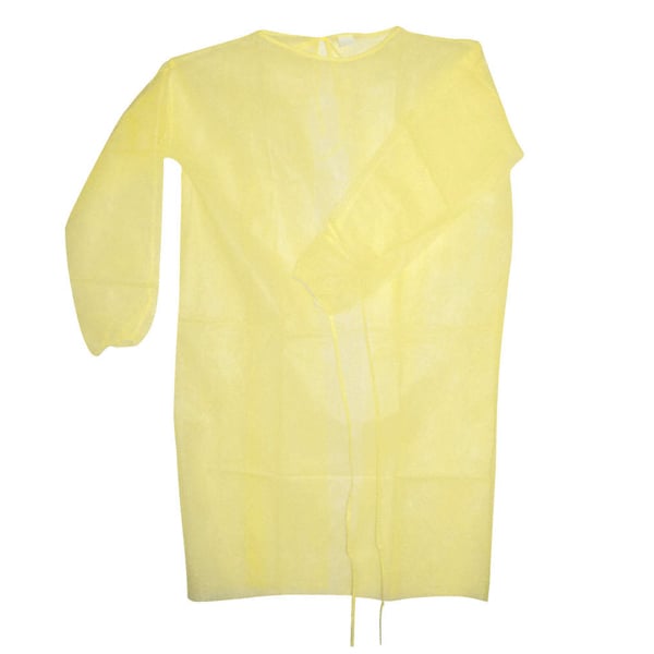 House Brand Level 2 Isolation Gown, Yellow with Elastic Cuff, 100/Pk. 25g spunbonded