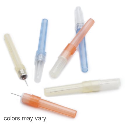 House Brand 27 Gauge Long Dental Needles, Yellow, Pre-threaded plastic hub, Bevel indicator on