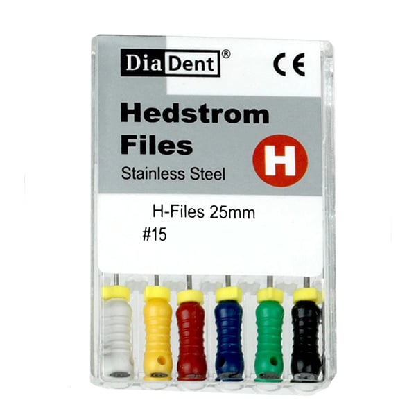 House Brand #15, 25 mm Stainless Steel Hedstrom File (H-File) ISO sized color-coded plastic handle