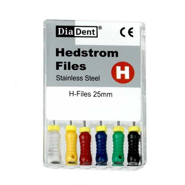 House Brand #20, 25 mm Stainless Steel Hedstrom File (H-File) ISO sized color-coded plastic handle