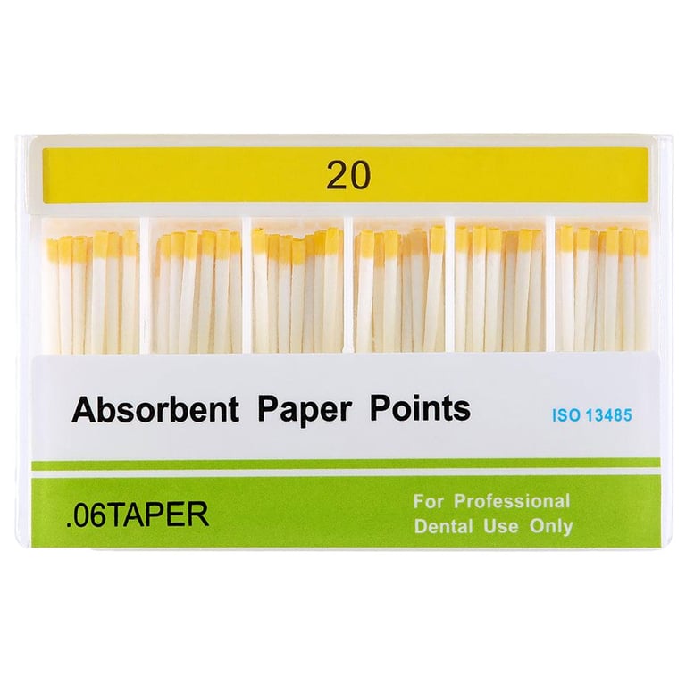 House Brand Absorbent Paper Points - #20, Taper size 0.06, 60/Box. Color Coded, Hand-Rolled