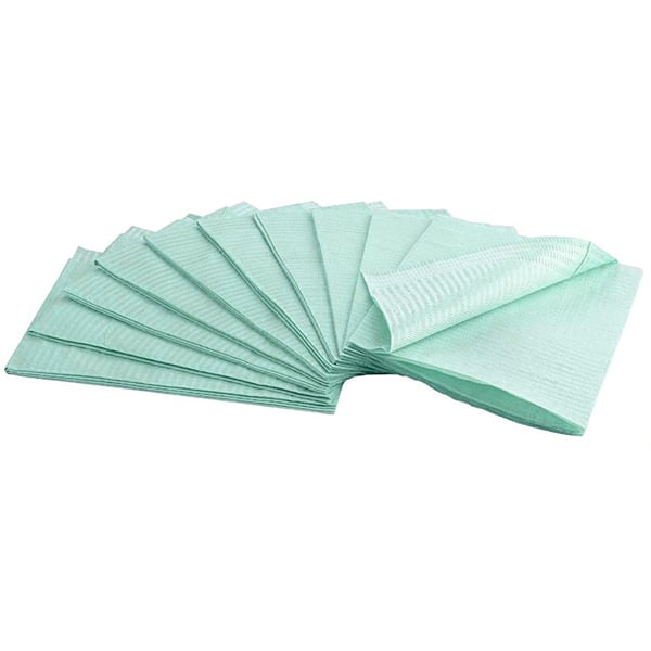 House Brand Patient Bibs GREEN 13" x 18" 2-Ply Paper/1-Ply Poly 500/Cs. Plain Rectangle