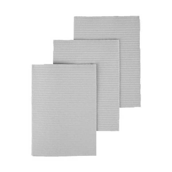 House Brand Silver Gray Patient Bibs Plain Rectangle, 13" x 18", 3-Ply Paper/1-Ply Poly, 500/Case