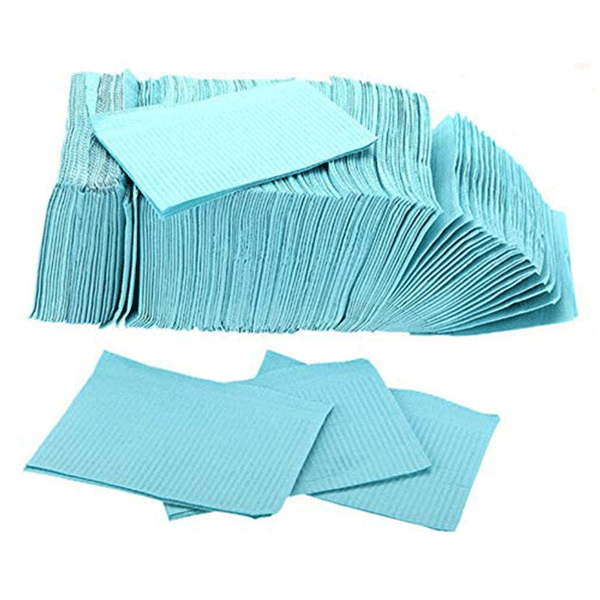 House Brand Teal 3-Ply Paper/1-Ply Poly Plain Patient Bibs, 500/Case. Size: 13" x 18"