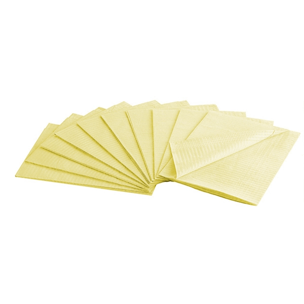 House Brand Yellow 3-Ply Paper/1-Ply Poly Plain Patient Bibs, 500/Case. Size: 13" x 18"