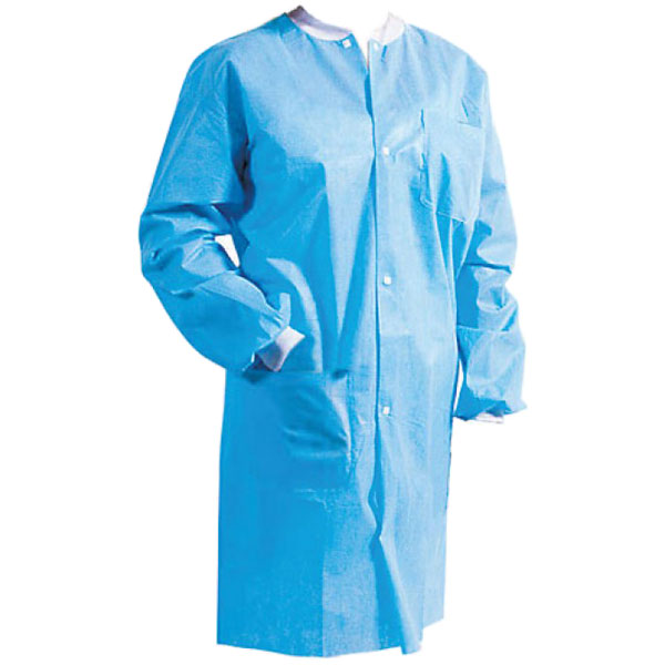 House Brand Lab Coats Sky Blue - MEDIUM 10/Pk. Fluid resistant, Static Free, Latex Free, 2 Hip