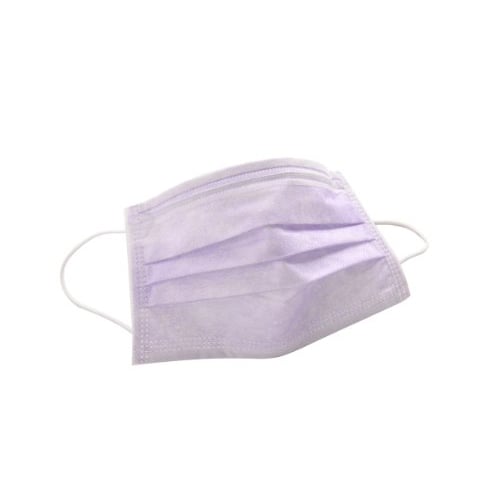 House Brand Ear-loop Face Mask, Single Box, 50/Bx. Pleated, Lavender. Single Box of 50 Masks
