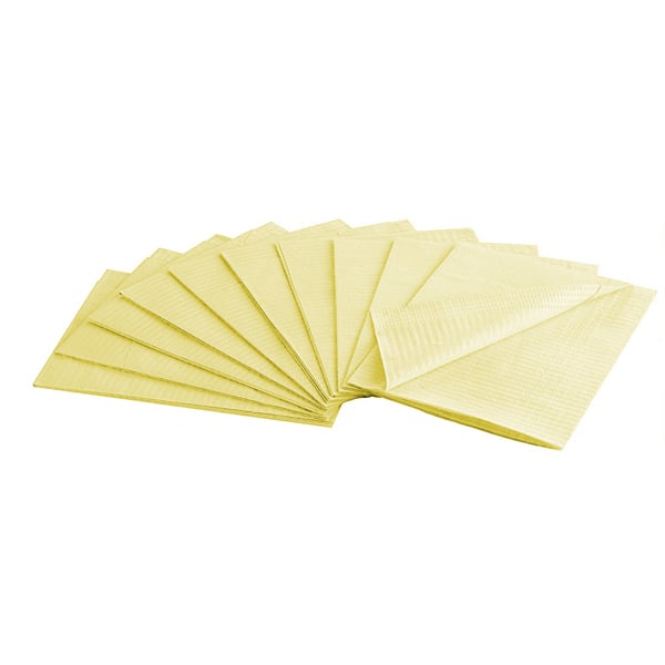 House Brand Patient Bibs YELLOW 13" x 18" 2-Ply Paper/1-Ply Poly, Plain Rectangle 500/Case