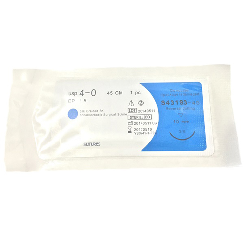 House Brand 4/0, 18" (45 cm) Silk Black Braided Non-Absorbable Suture with USP Reverse Cutting