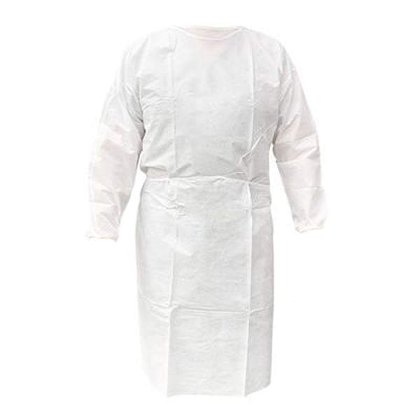 House Brand Isolation Gown with Elastic Cuff - White, one size fits all. Package of 50 gowns