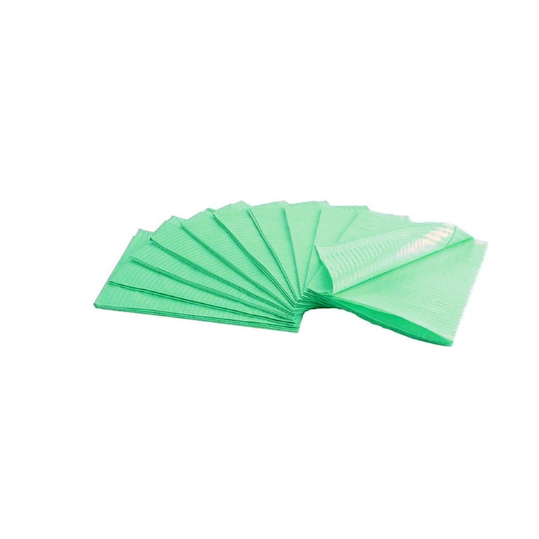 House Brand Green Patient Bibs plain rectangle (13" x 18") Polyback 3 Ply Paper/1 Ply Poly, Case