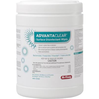 AdvantaClear Surface Disinfectant Wipes 160/Can. This disinfectant kills a broad spectrum
