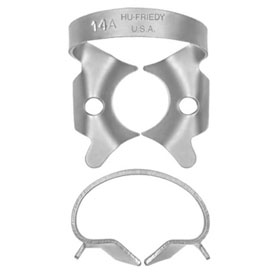 Hu-Friedy Satin Steel #14A Winged Rubber Dam Clamp Downward Sloped Jaws for Large, Partially