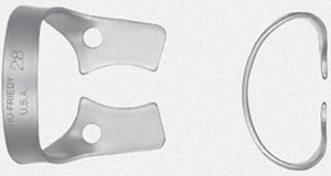 Hu-Friedy Satin Steel #28 Wingless Metal Rubber Dam Clamp, Single clamp