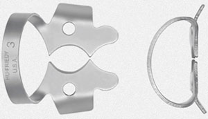 Hu-Friedy Satin Steel #3 Winged Flat Jawed, Small Molar Metal Rubber Dam Clamp, Single clamp