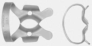Hu-Friedy Satin Steel #8 Rubber Dam Clamp. Winged General Purpose, Upper Molar Metal Rubber Dam