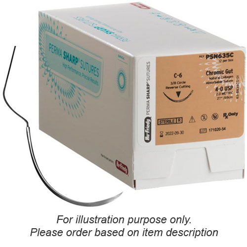 Perma Sharp 3/0, 27" Chromic Gut absorbable suture with reverse-cutting C-6 needle (3/8 circle)
