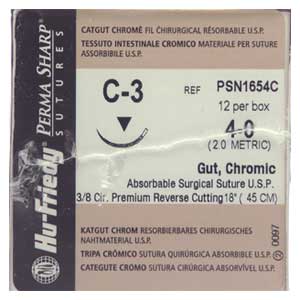 Perma Sharp 4/0, 18" chromic gut absorbable suture with reverse-cutting C-3 needle (3/8 circle)