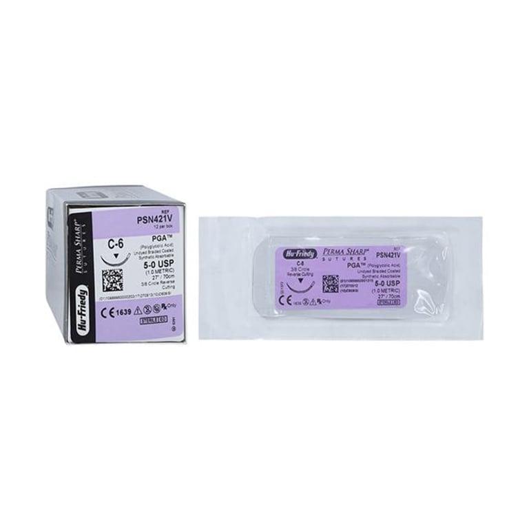 Perma Sharp 5/0 27" Undyed Braided Absorbable Suture with C-6 Needle, 12/Pk. Made from stainless