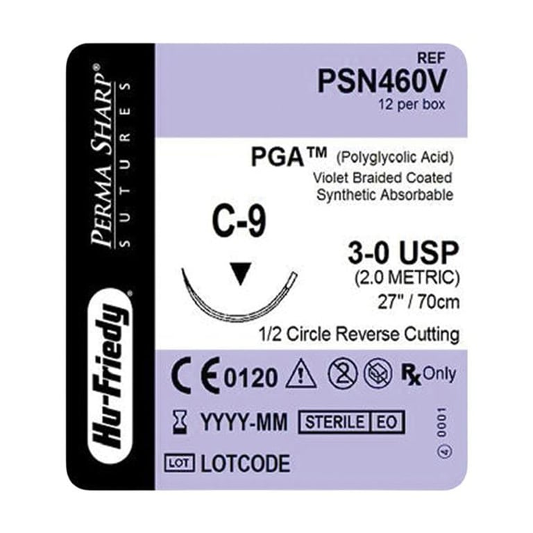 Perma Sharp 3/0 27" Coated PGA Violet Braided Absorbable Suture with C-9, 1/2 Circle Needle