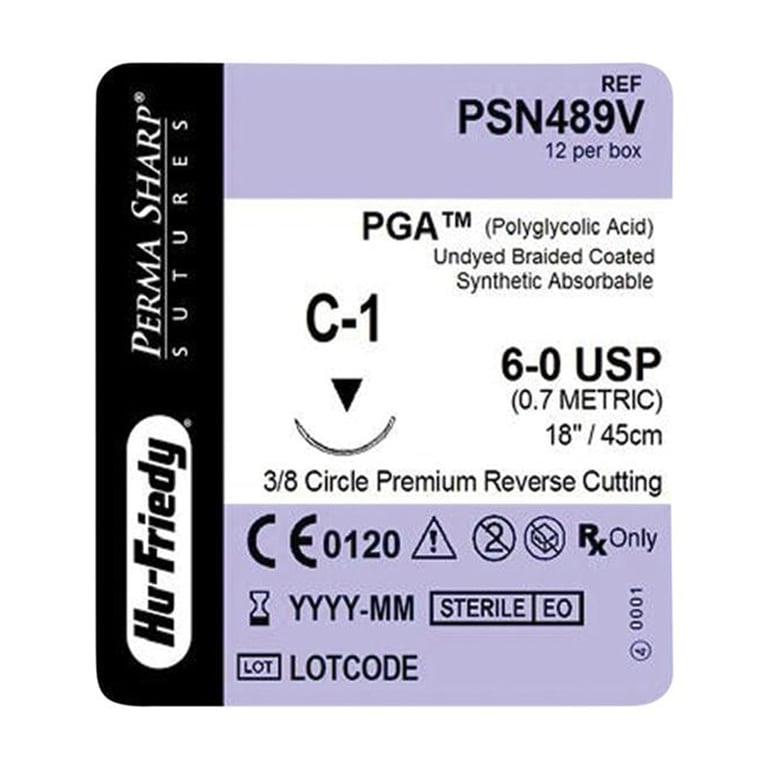 Perma Sharp 6/0 18" Undyed Braided Absorbable Suture with C-1, 3/8 Circle Needle, 12/Pk. Made