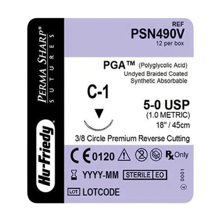 Perma Sharp 5/0 18" Undyed Braided Absorbable Suture with C-1, 3/8 Circle Needle, 12/Pk. Made
